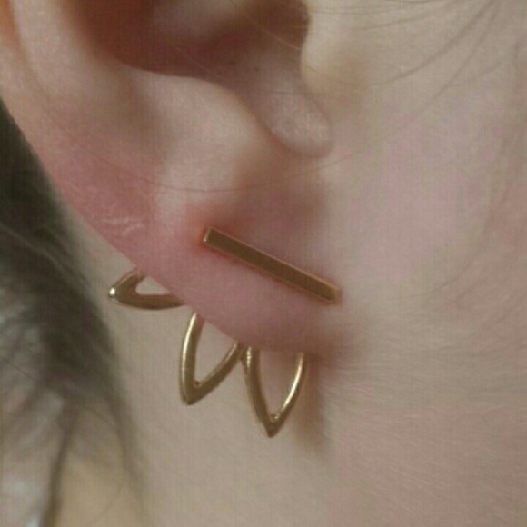 Golden Leaf Lotus Flower Earrings - Picture 2 of 5